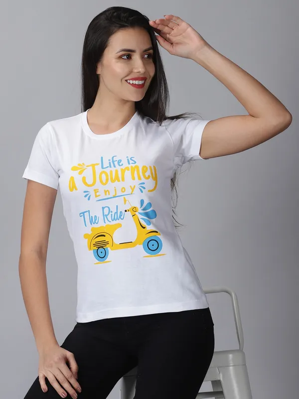 White_Pure_Cotton_Graphic_Print_Round_Neck_Slim_Fit_Half_Sleeve_T-Shirt_For_Women