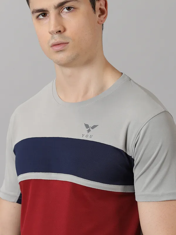 Silver_&_Maroon_Polyester_Colorblock_Round_Neck_Slim_Fit_Short_Sleeve_T-Shirt_For_Men