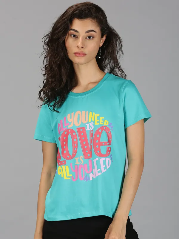 Green_Pure_Cotton_Graphic_Print_Round_Neck_Slim_Fit_Short_Sleeve_T-Shirt_For_Women