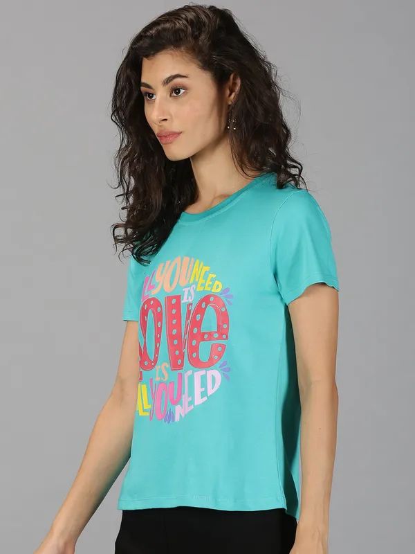 Green_Pure_Cotton_Graphic_Print_Round_Neck_Slim_Fit_Short_Sleeve_T-Shirt_For_Women