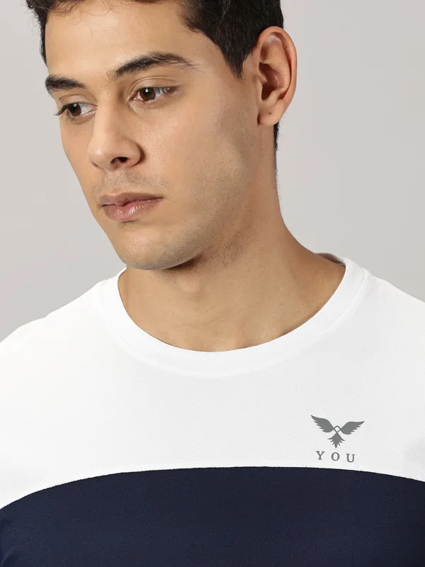 White_&_Light_Blue_Polyester_Colorblock_Round_Neck_Slim_Fit_Short_Sleeve_T-Shirt_For_Men