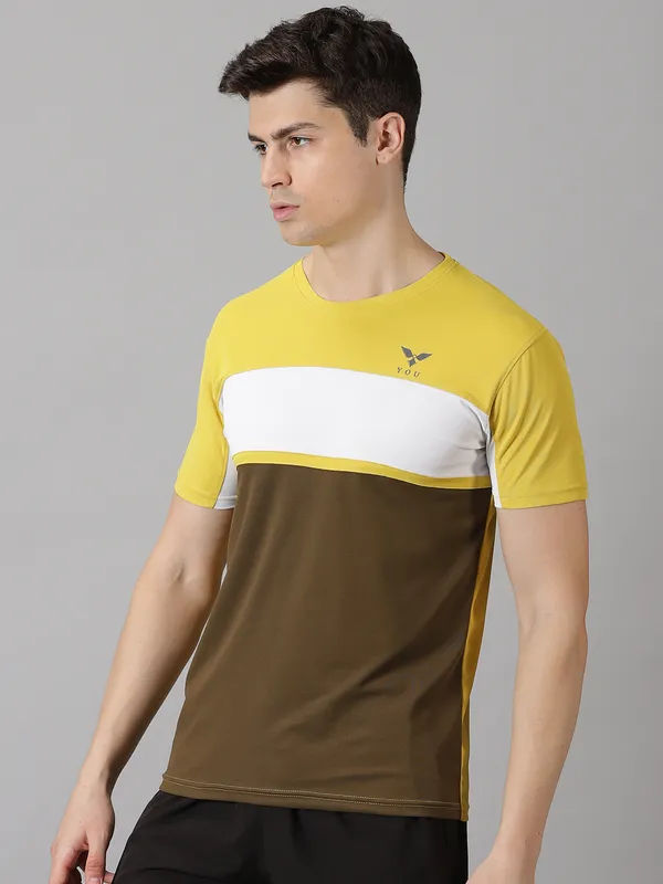 Yellow_&_Green_Polyester_Colorblock_Round_Neck_Slim_Fit_Short_Sleeve_T-Shirt_For_Men