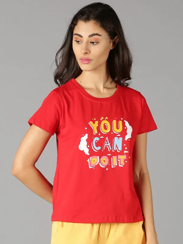 Red_Pure_Cotton_Graphic_Print_Round_Neck_Slim_Fit_Short_Sleeve_T-Shirt_For_Women