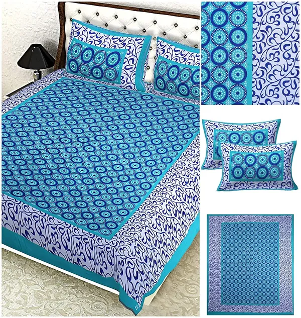 Blue_Queen_Size_Tapestry_Printed_With_2_Pillow_Cases_With_Thread_Count_(180)
