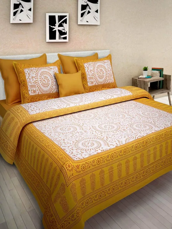Yellow_Queen_Size_Tapestry_Printed_With_2_Pillow_Cases_With_Thread_Count_(180)