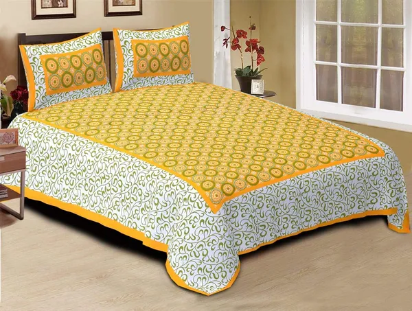 Yellow_Queen_Size_Tapestry_Printed_With_2_Pillow_Cases_With_Thread_Count_(180)