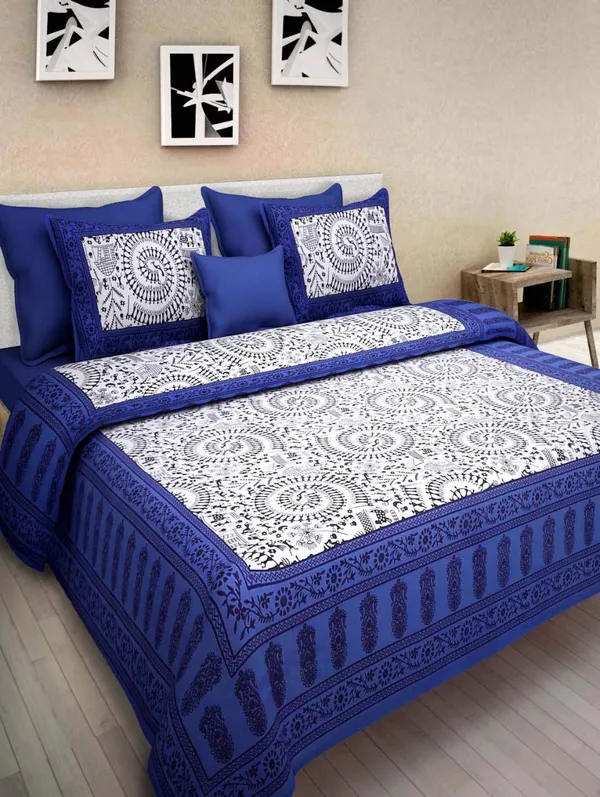 Blue_Queen_Size_Tapestry_Printed_With_2_Pillow_Cases_With_Thread_Count_(180)