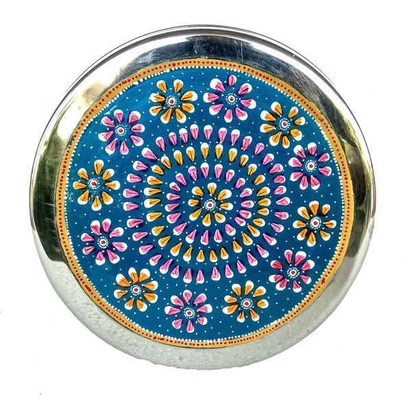 Turquoise_Stainless_Steel_Masala/Spice_Box_Indian_Size_(8X8__Hand_Painted)