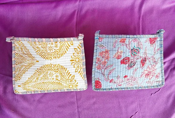 Floral_Print_Quilted_Cosmetic_Pouches_8X6_Inches_Unique_Mix_Assorted_Cotton_Multicolor_Design_2Pcs_Make_Up_Organizer_Currency_Bag_Storage_Bags_with_Zipper_Closure