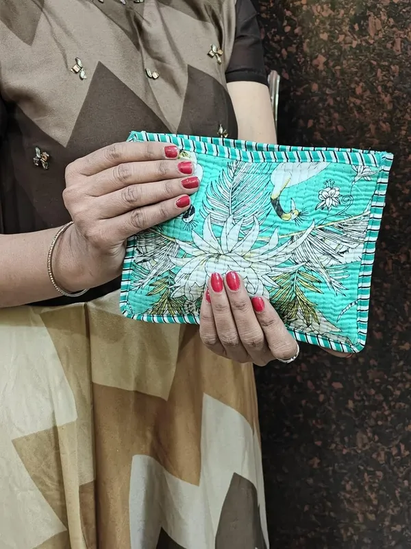 Floral_Print_Quilted_Cosmetic_Pouches_8X6_Inches_Unique_Mix_Assorted_Cotton_Multicolor_Design_2Pcs_Make_Up_Organizer_Currency_Bag_Storage_Bags_with_Zipper_Closure