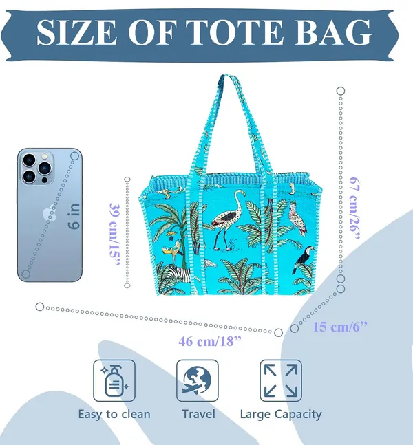 Turquoise_Quilted_Cotton_Women_Beautiful_Printed_Grocery_Shopping_Bag