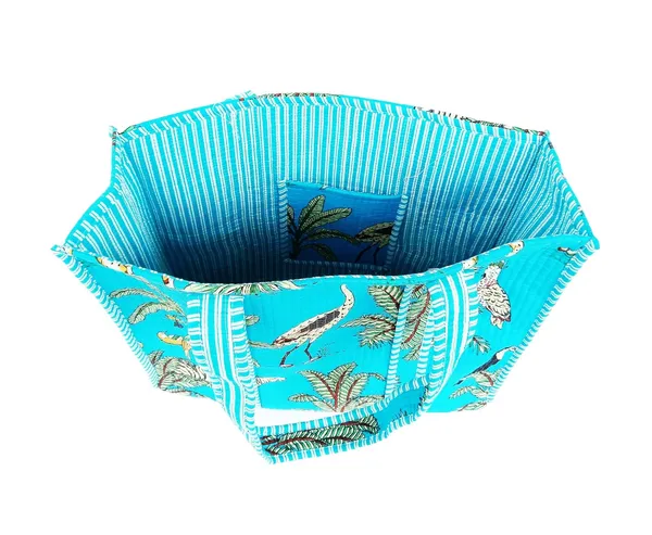 Turquoise_Quilted_Cotton_Women_Beautiful_Printed_Grocery_Shopping_Bag
