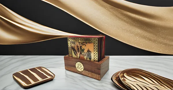 Brown_Gemstone_Painting_Pure_Brass_Tea_Coasters_Gift_Set_Gift_Set_Raghini_Coaster_Indian_Tradition