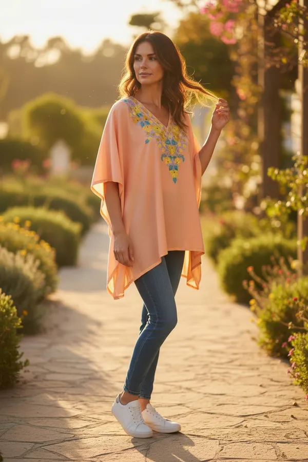 Coral_Orange_Summer_Cool_Kashmiri_Aari_Embroidery_Short_Kaftaan