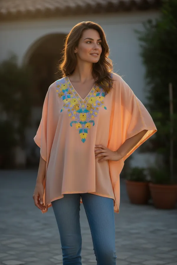 Coral_Orange_Summer_Cool_Kashmiri_Aari_Embroidery_Short_Kaftaan