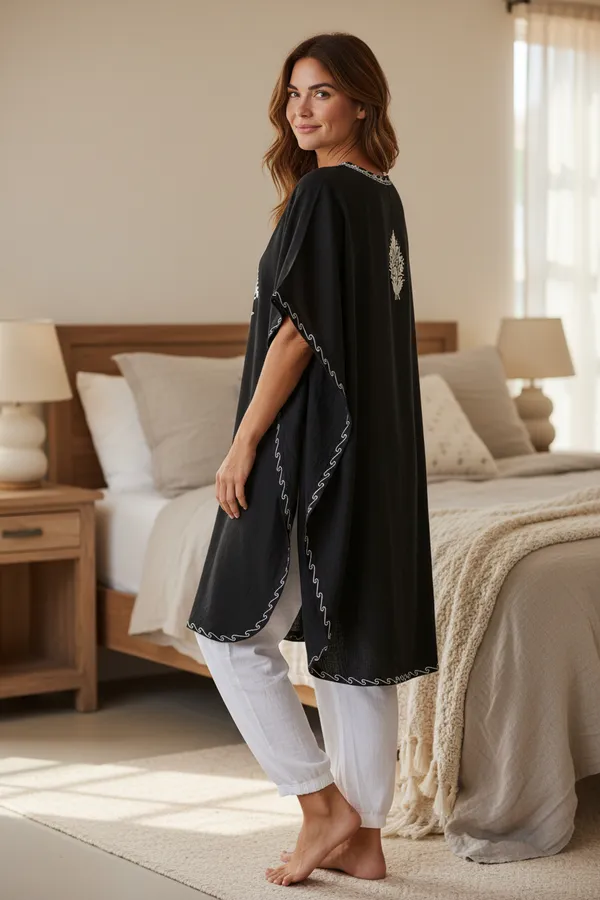 White_On_Black_Summer_Cool_Crushed_Cotton_Kashmiri_Aari_Embroidery_Kaftaan