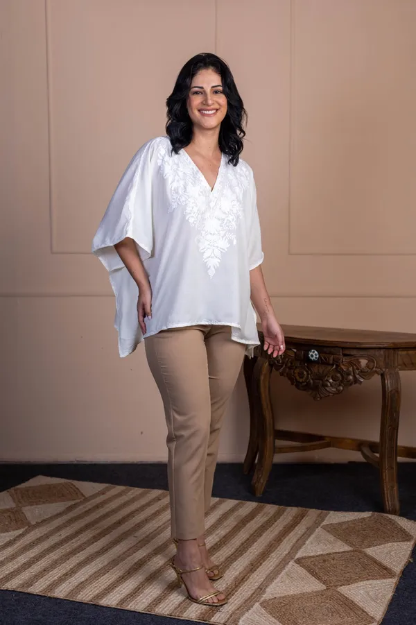White_Summer_Cool_Kashmiri_Aari_Embroidery_Short_Kaftan_For_Women