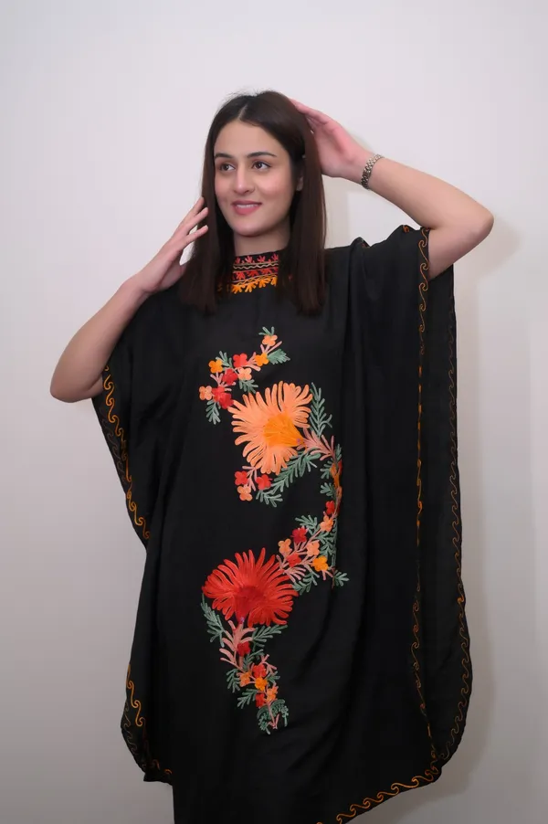 Black_Summer_Cool_Crushed_Cotton_Kashmiri_Aari_Embroidery__Long_Kaftaan