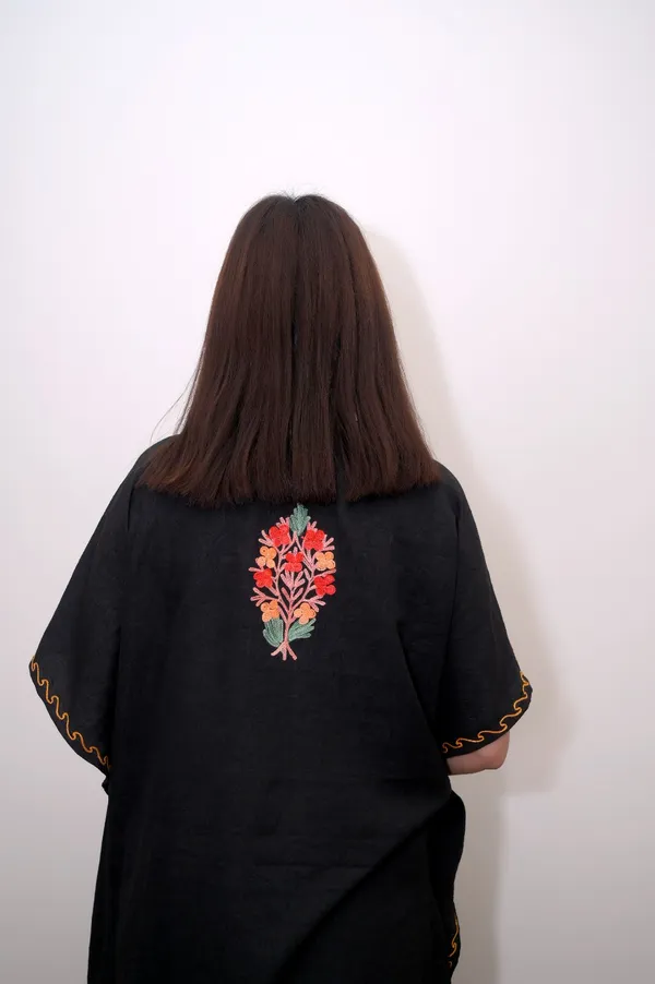 Black_Summer_Cool_Crushed_Cotton_Kashmiri_Aari_Embroidery__Long_Kaftaan