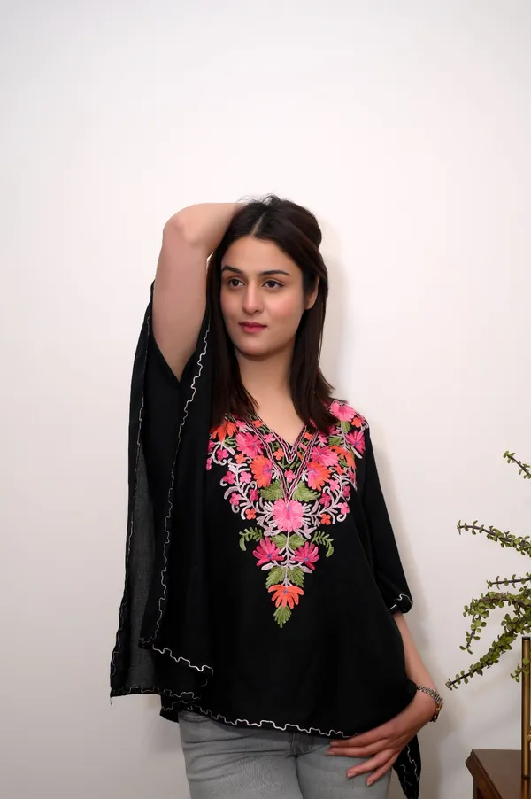 Black_Summer_Cool_Kashmiri_Aari_Embroidery_Short_Kaftaan