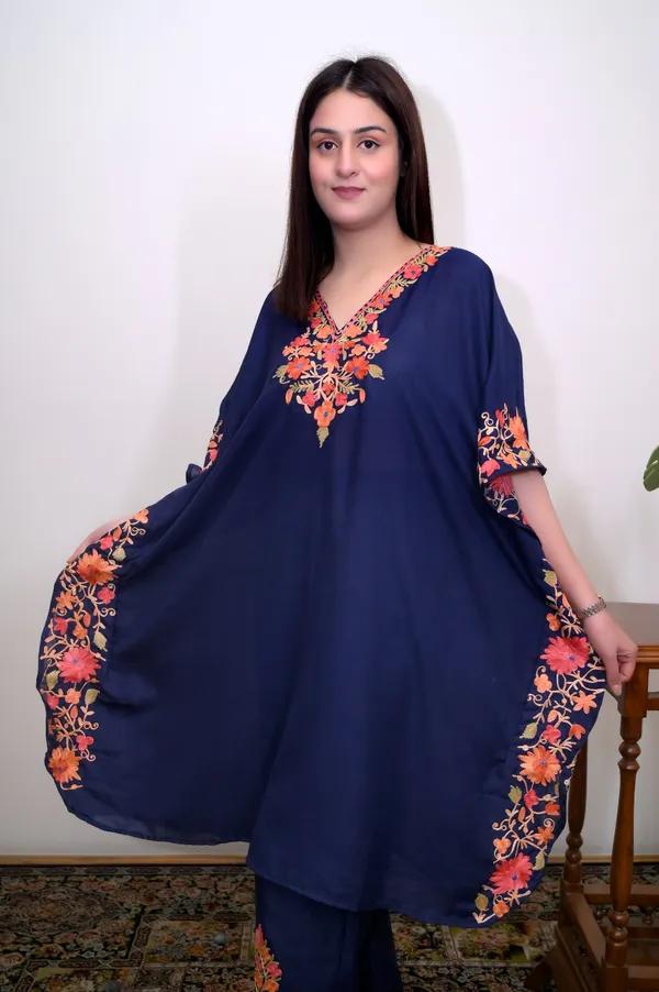 Navy_Blue_Summer_Cool_Kashmiri_Aari_Embroidery_Kaftaan_Cord_Set