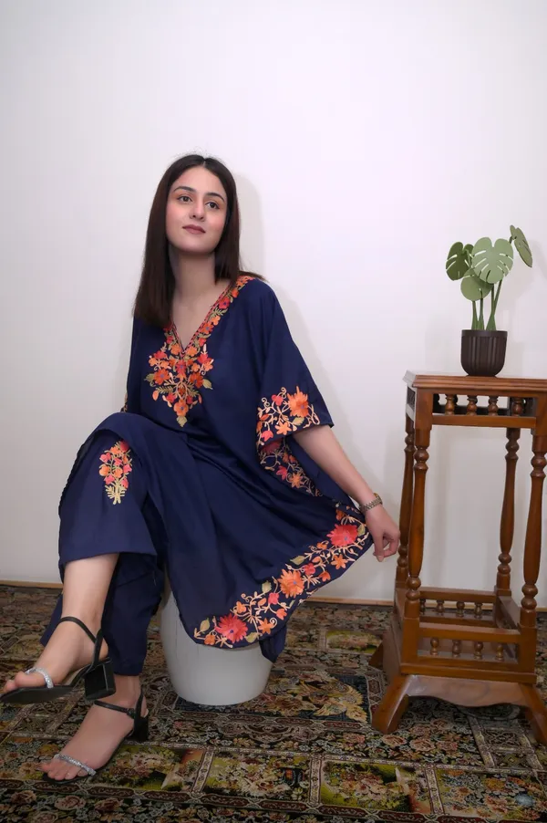Navy_Blue_Summer_Cool_Kashmiri_Aari_Embroidery_Kaftaan_Cord_Set