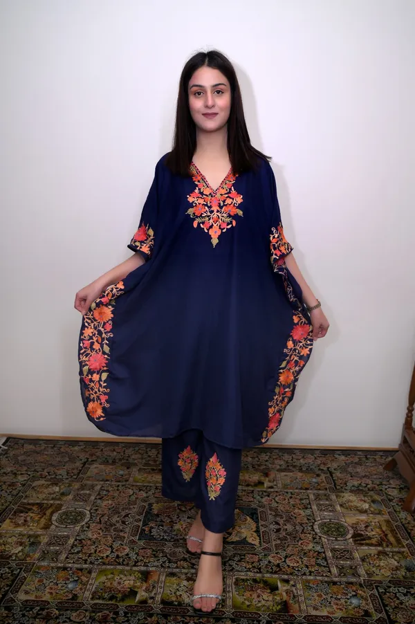 Navy_Blue_Summer_Cool_Kashmiri_Aari_Embroidery_Kaftaan_Cord_Set