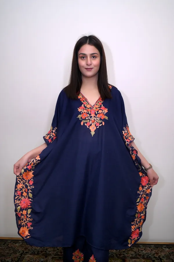 Navy_Blue_Summer_Cool_Kashmiri_Aari_Embroidery_Kaftaan_Cord_Set