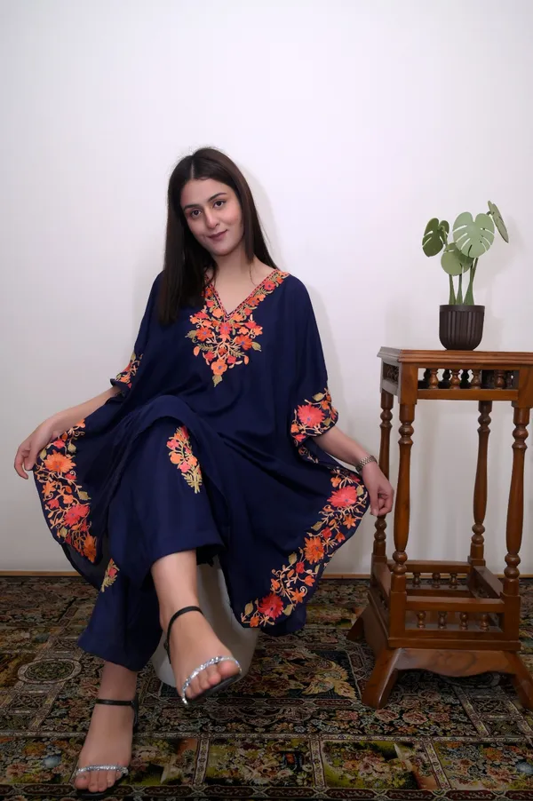 Navy_Blue_Summer_Cool_Kashmiri_Aari_Embroidery_Kaftaan_Cord_Set