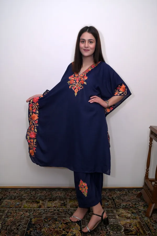 Navy_Blue_Summer_Cool_Kashmiri_Aari_Embroidery_Kaftaan_Cord_Set