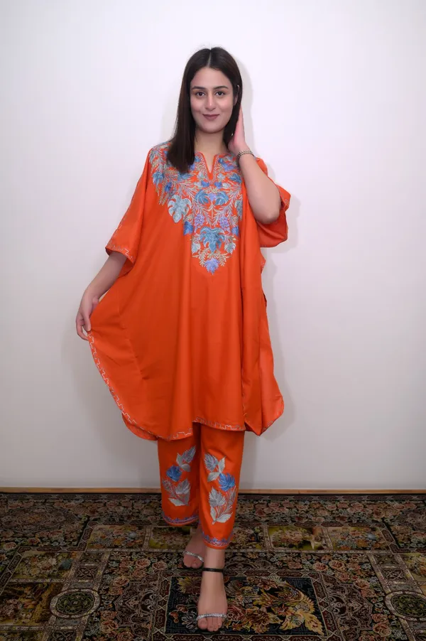 Orange_Summer_Cool_Kashmiri_Aari_Embroidery_Kaftaan_Cord_Set
