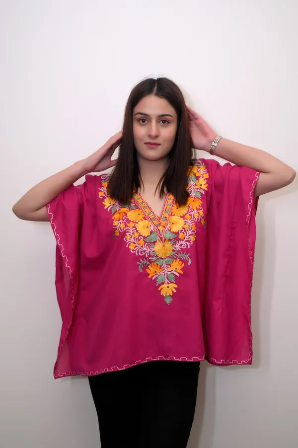 Pink_Summer_Cool_Kashmiri_Aari_Embroidery_Short_Kaftaan