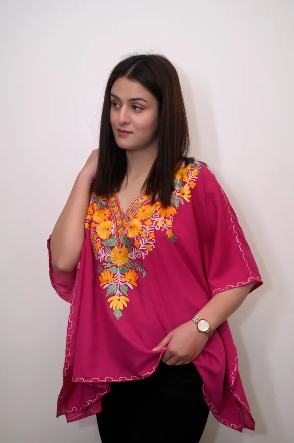 Pink_Summer_Cool_Kashmiri_Aari_Embroidery_Short_Kaftaan