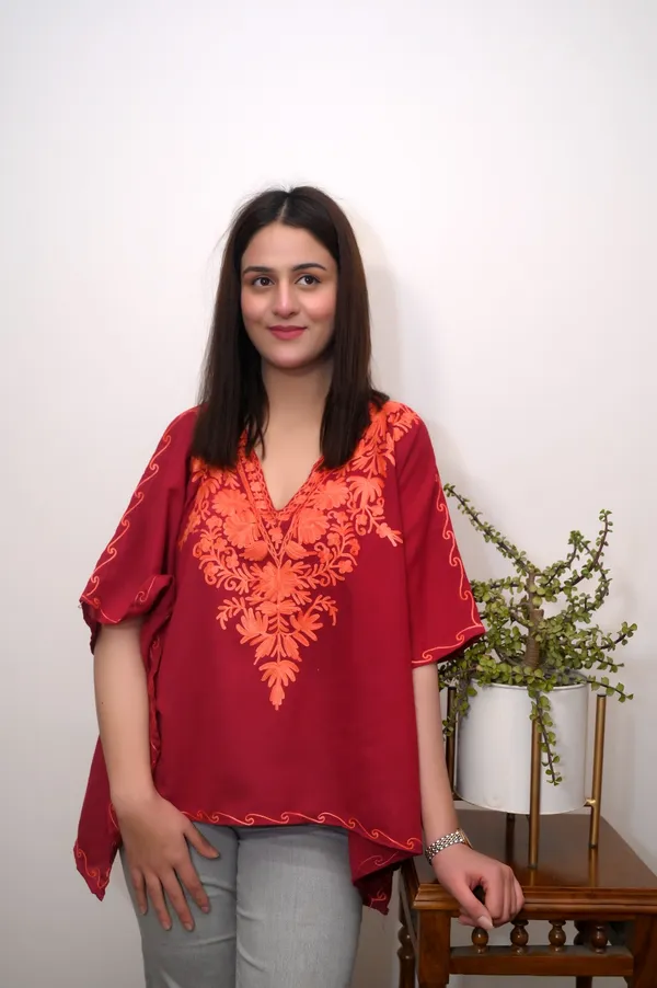 Red_Summer_Cool__Kashmiri_Aari_Embroidery_Short_Kaftaan