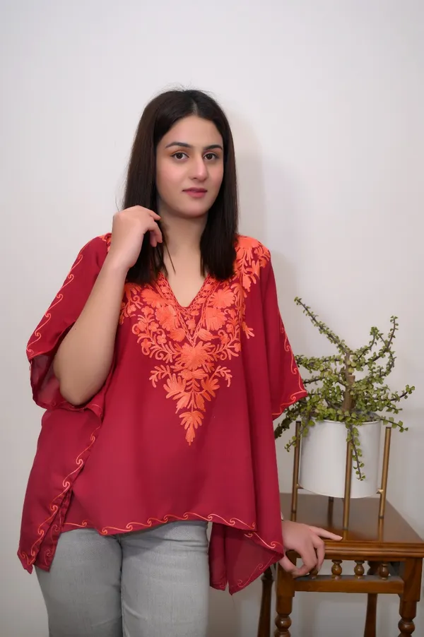 Red_Summer_Cool__Kashmiri_Aari_Embroidery_Short_Kaftaan