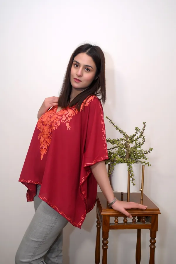 Red_Summer_Cool__Kashmiri_Aari_Embroidery_Short_Kaftaan