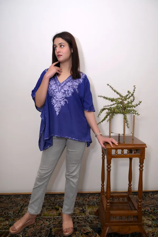 Royal_Blue_Summer_Cool__Kashmiri_Aari_Embroidery_Short_Kaftaan