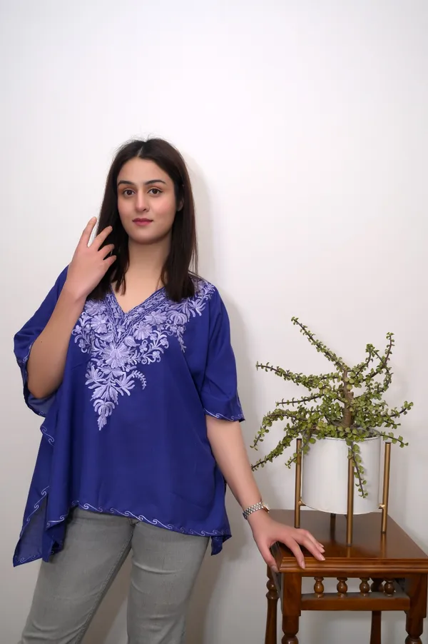 Royal_Blue_Summer_Cool__Kashmiri_Aari_Embroidery_Short_Kaftaan