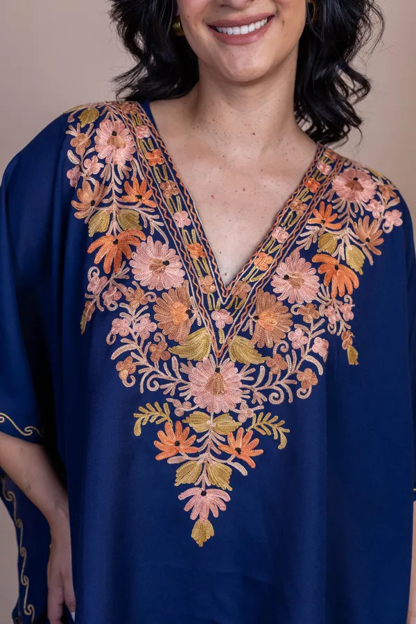 Navy_Blue_Summer_Cool_Kashmiri_Aari_Embroidery_Short_Kaftan_For_Women