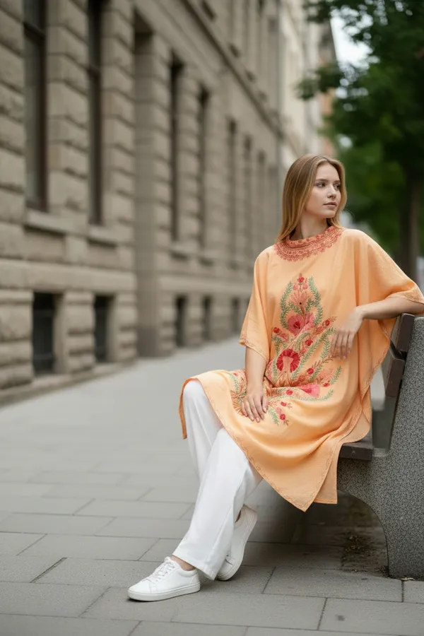 Light_Orange_Summer_Cool_Crushed_Cotton_Kashmiri_Aari_Embroidery_Kaftaan