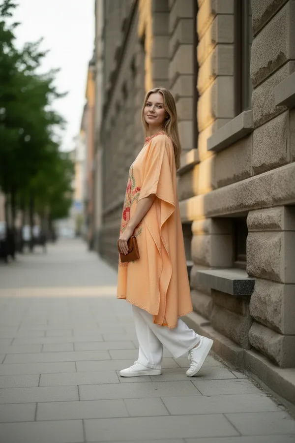 Light_Orange_Summer_Cool_Crushed_Cotton_Kashmiri_Aari_Embroidery_Kaftaan