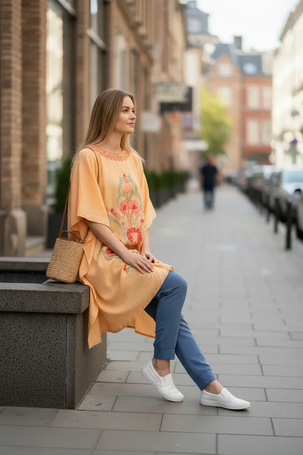 Light_Orange_Summer_Cool_Crushed_Cotton_Kashmiri_Aari_Embroidery_Kaftaan