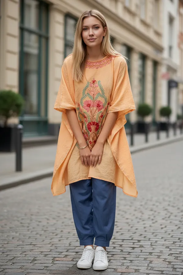 Light_Orange_Summer_Cool_Crushed_Cotton_Kashmiri_Aari_Embroidery_Kaftaan