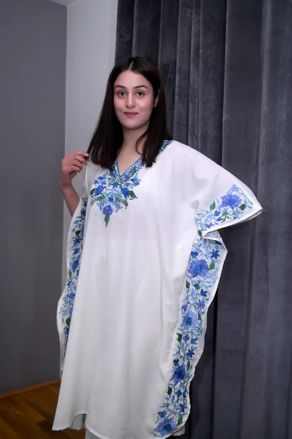 White_Summer_Cool_Kashmiri_Aari_Embroidery_Kaftaan_Cord_Set