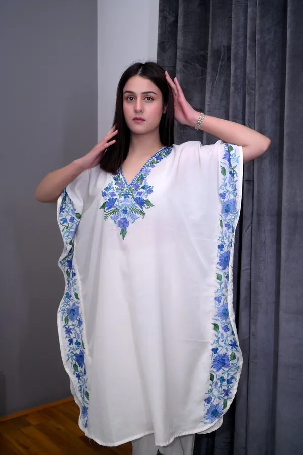 White_Summer_Cool_Kashmiri_Aari_Embroidery_Kaftaan_Cord_Set