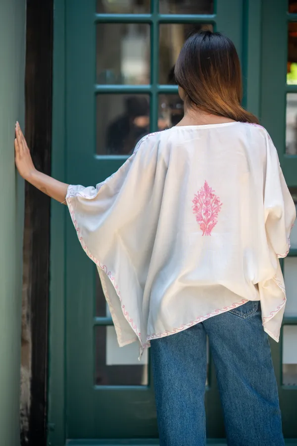 White_Summer_Cool_Kashmiri_Aari_Embroidery_Short_Kaftaan