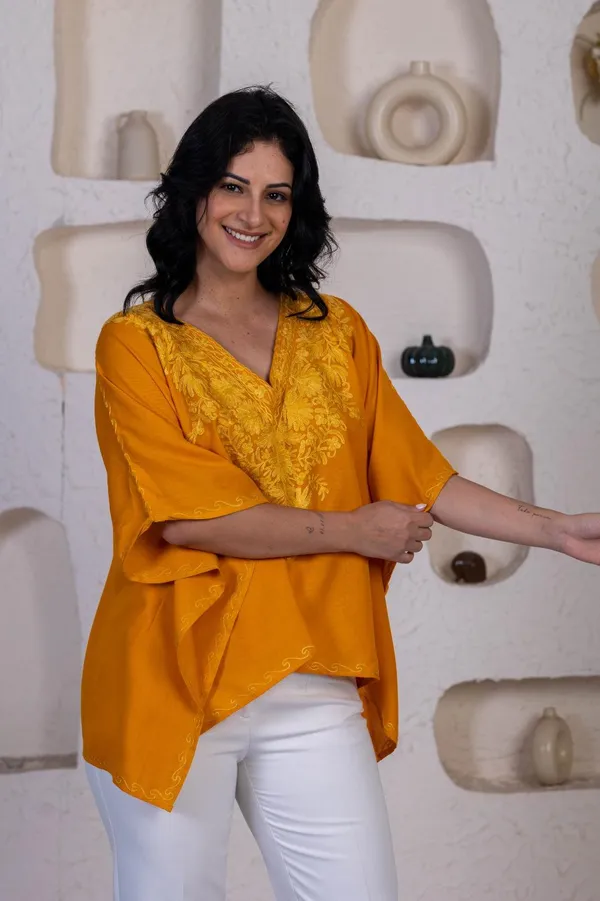 Sunset_Yellow_Summer_Cool_Kashmiri_Aari_Embroidery_Short_Kaftan_For_Women