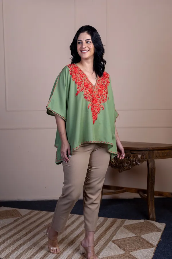 Pastel_Green_Summer_Cool_Kashmiri_Aari_Embroidery_Short_Kaftan_For_Women
