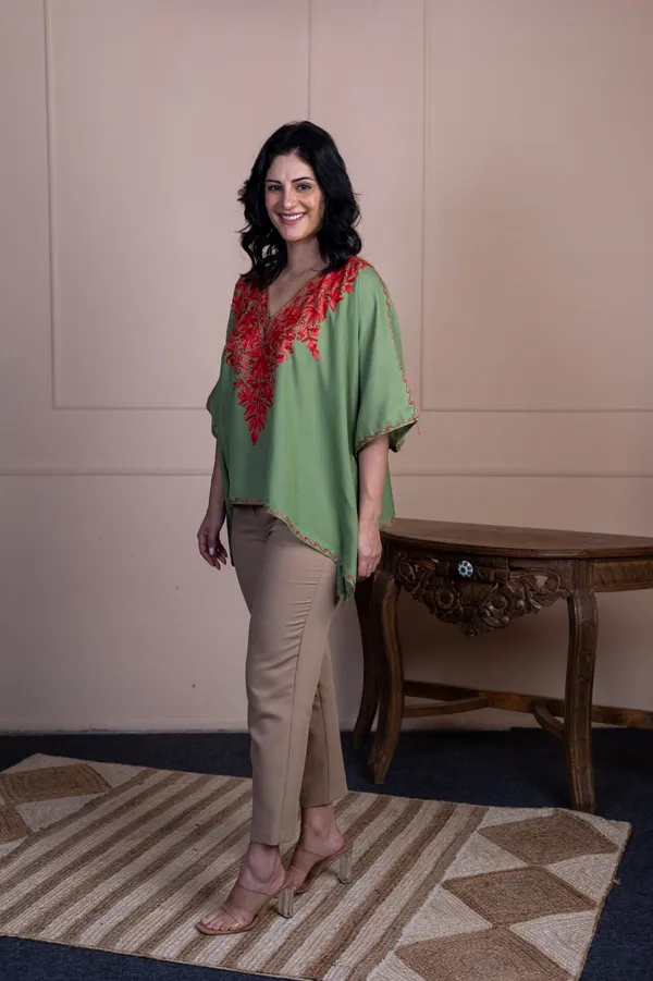 Pastel_Green_Summer_Cool_Kashmiri_Aari_Embroidery_Short_Kaftan_For_Women