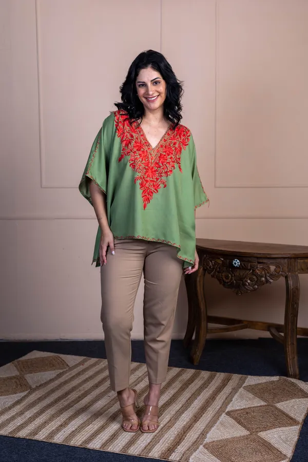 Pastel_Green_Summer_Cool_Kashmiri_Aari_Embroidery_Short_Kaftan_For_Women